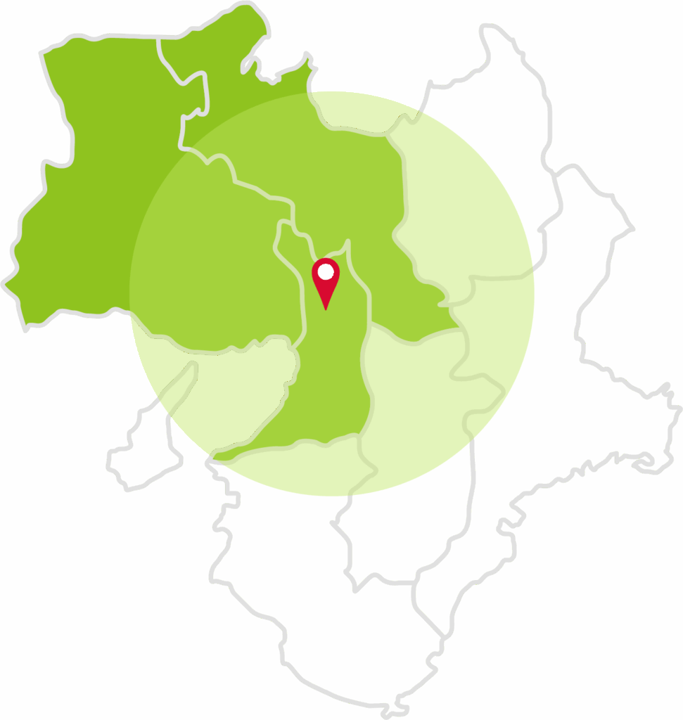 大阪府吹田市にピンが刺さった関西地方の地図